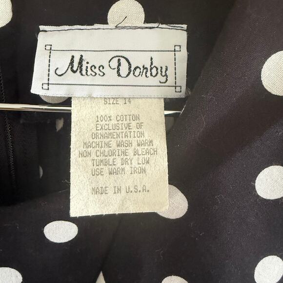 Vintage Miss Dorby Dress 14 Black White Polka Dot Cottage Core Coquette Prairie - Picture 3 of 8